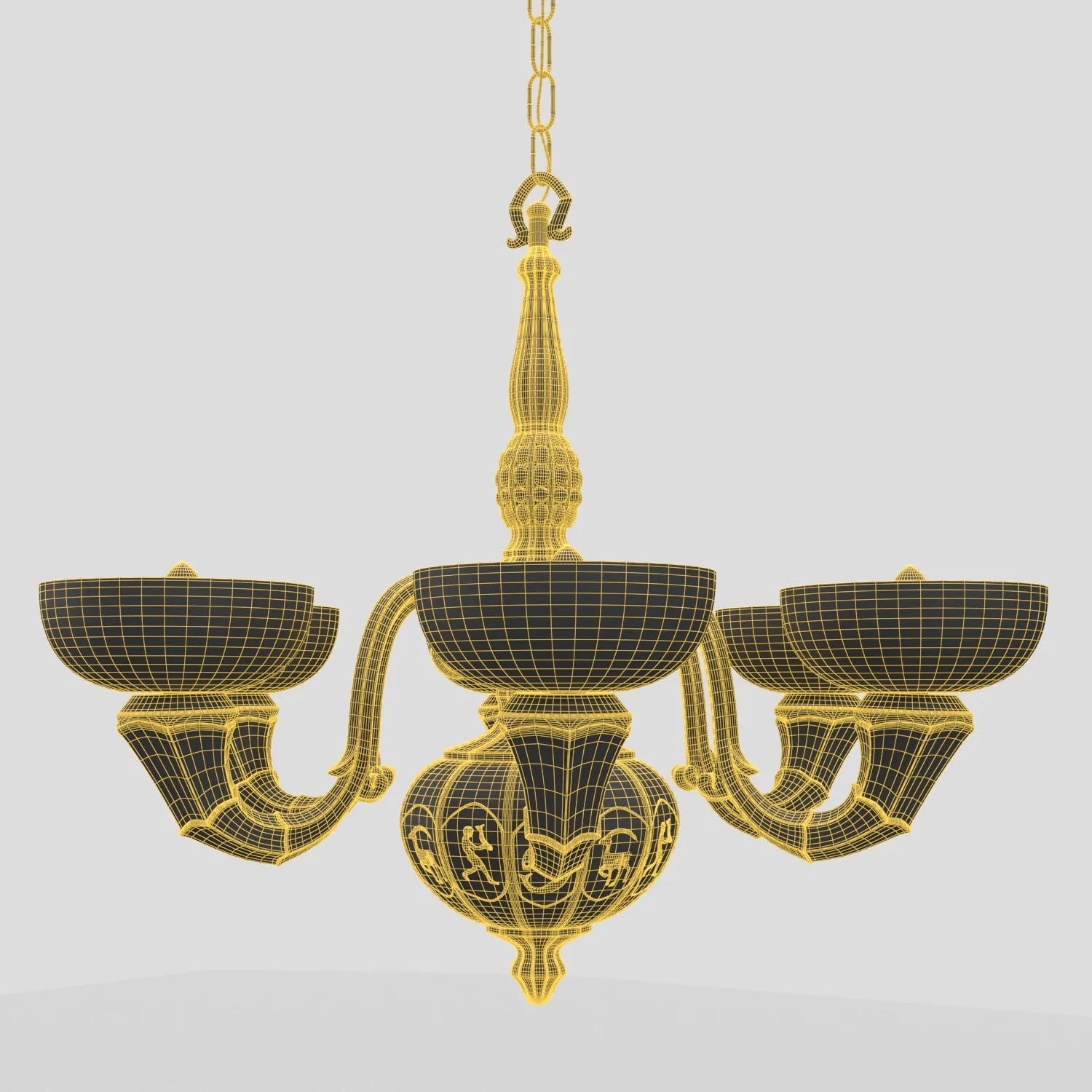 Arts and Crafts Antique 6 Light Copper Chandelier PBR 3D Model_07